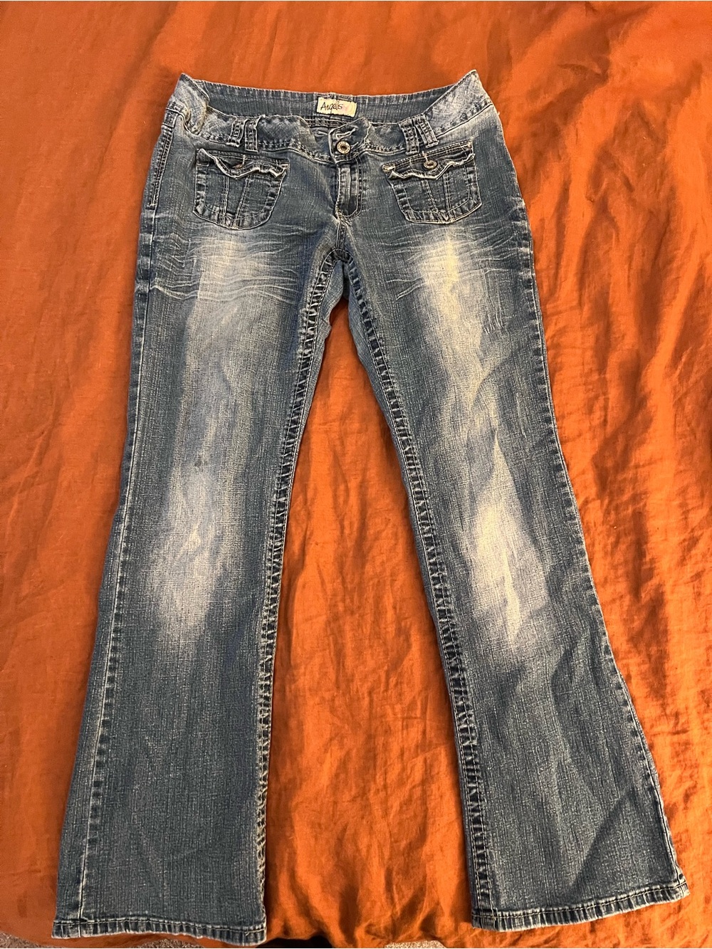 Angels Blue Flared Jeans with Whisker Fade